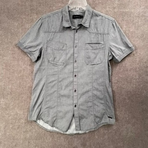 Calvin Klein Jeans Men's Gray Short Sleeve Button Up Shirt Size L Casual Modern - Picture 1 of 11